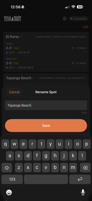 Tap the pencil icon to rename a spot