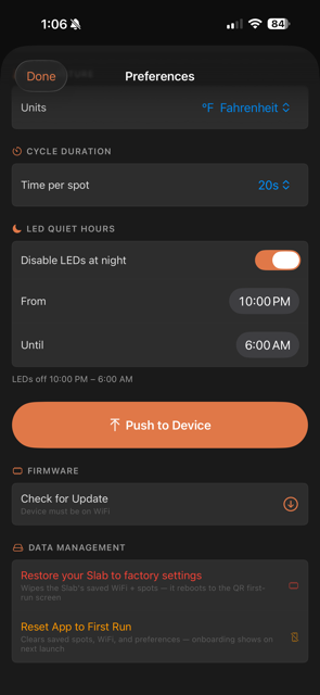 LED Quiet Hours setting in Preferences